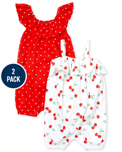 Lot de 2 barboteuses à volants et pois cerises pour bébé fille