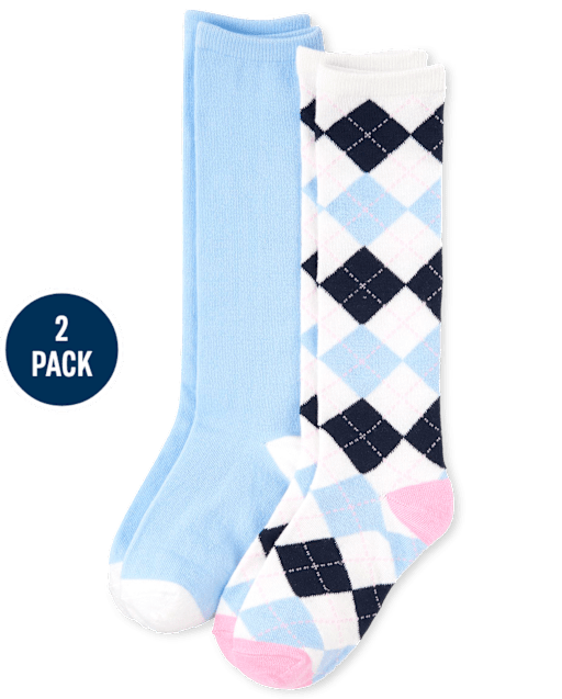 Girls Argyle Knee Socks 2-Pack