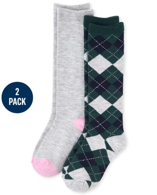 Girls Argyle Knee Socks 2-Pack
