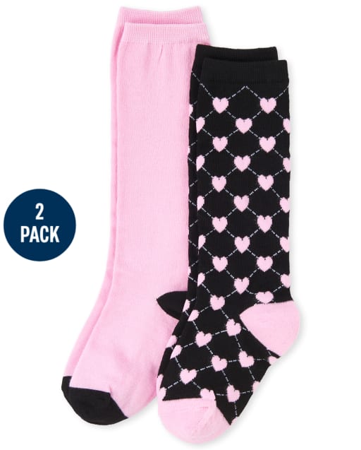 Girls Heart Knee Socks 2-Pack