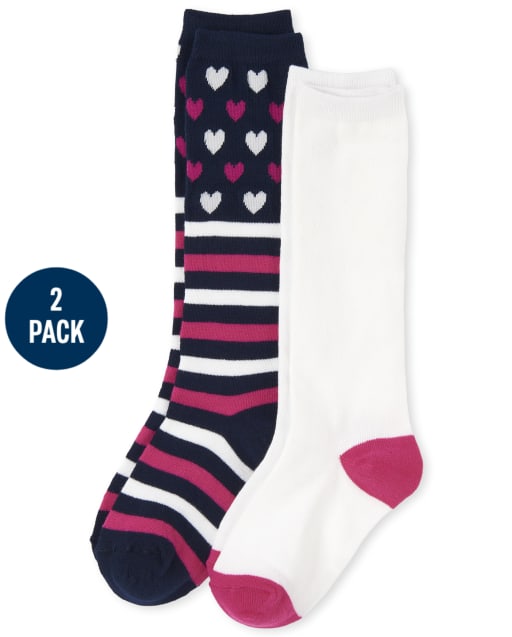 Girls Striped Knee Socks 2-Pack