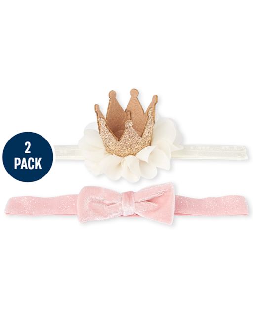 Baby Girls Glitter Flower Crown Headwrap 2-Pack