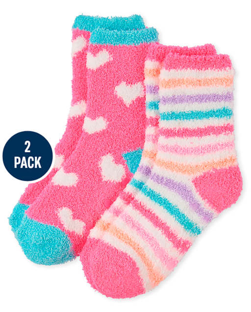 Paquete de 2 calcetines acogedores con corazones a rayas para niñas