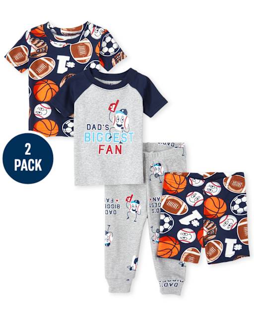 Baby And Toddler Boys Dad Sports Snug Fit Cotton 4-Piece Pajamas