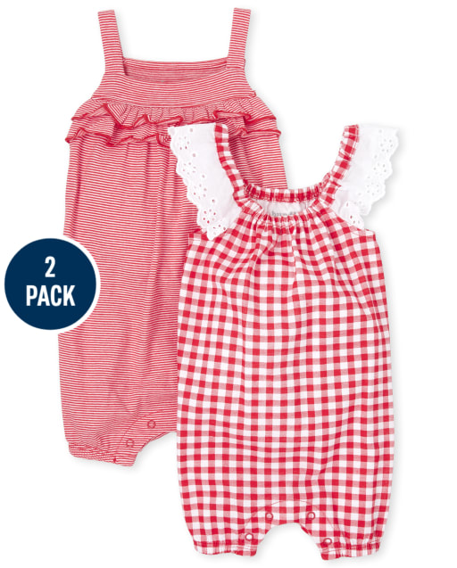 Baby Girls Gingham Ruffle Romper 2-Pack
