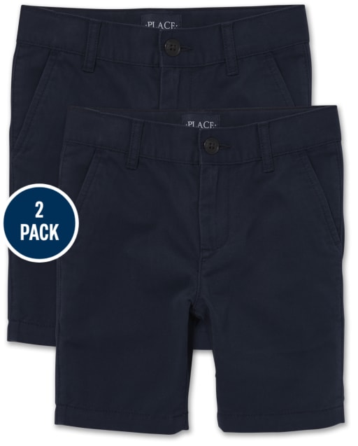 Shorts chinos elásticos de uniforme para niños, paquete de 2