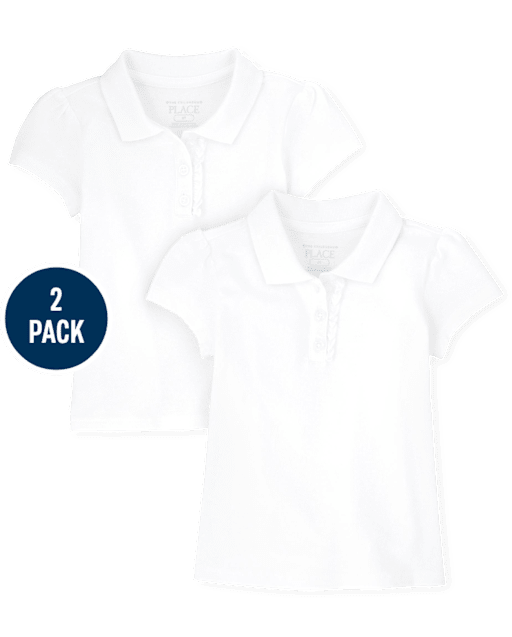 Toddler Girls Uniform Ruffle Pique Polo 2-Pack