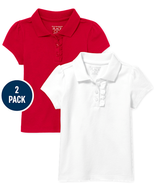 Toddler Girls Uniform Ruffle Pique Polo 2-Pack