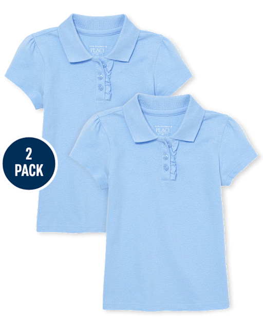 Toddler Girls Uniform Ruffle Pique Polo 2-Pack