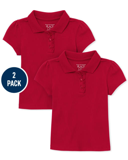 Toddler Girls Uniform  Ruffle Pique Polo 2-Pack