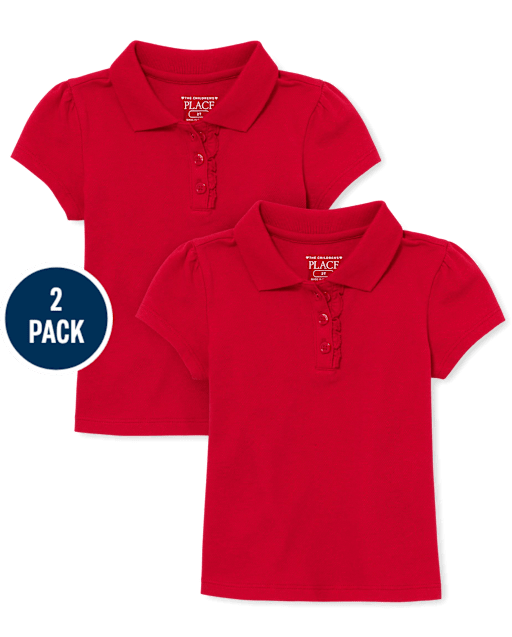 Toddler Girls Uniform Ruffle Pique Polo 2-Pack