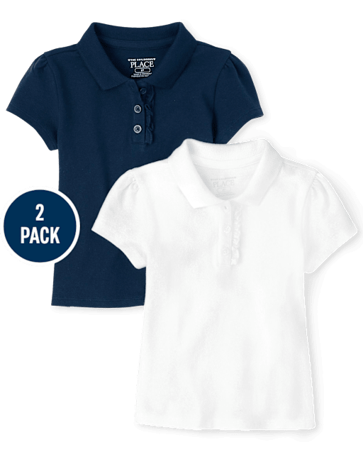 Toddler Girls Uniform Ruffle Pique Polo 2-Pack