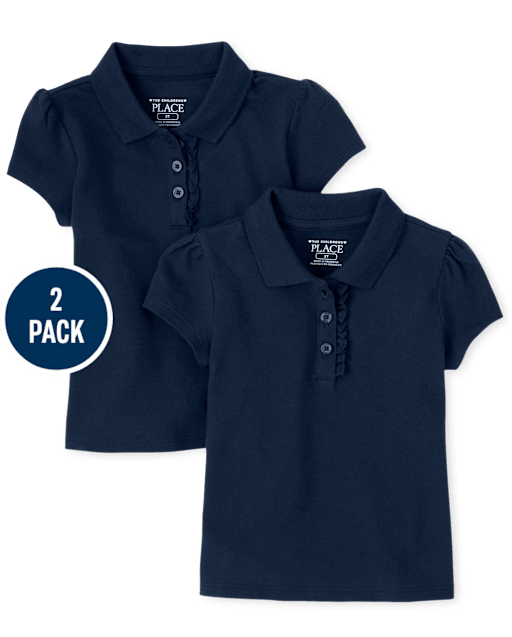 Toddler Girls Uniform Ruffle Pique Polo 2-Pack