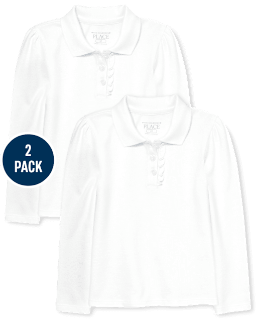 Toddler Girls Uniform Ruffle Pique Polo 2-Pack