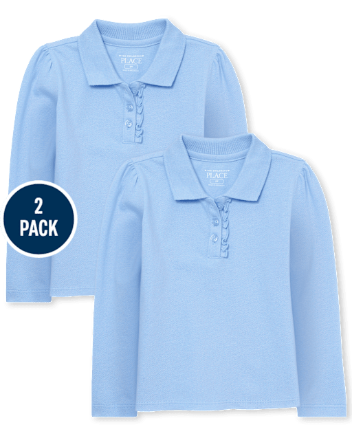 Toddler Girls Uniform Ruffle Pique Polo 2-Pack