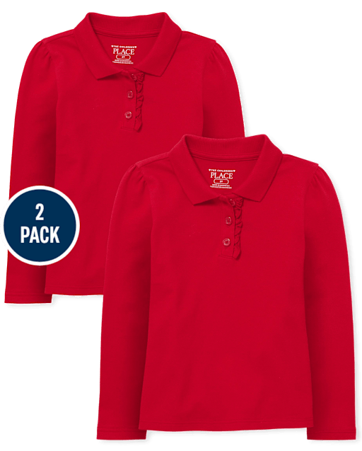 Toddler Girls Uniform Ruffle Pique Polo 2-Pack