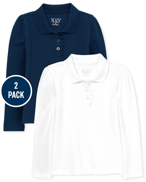 Toddler Girls Uniform Ruffle Pique Polo 2-Pack