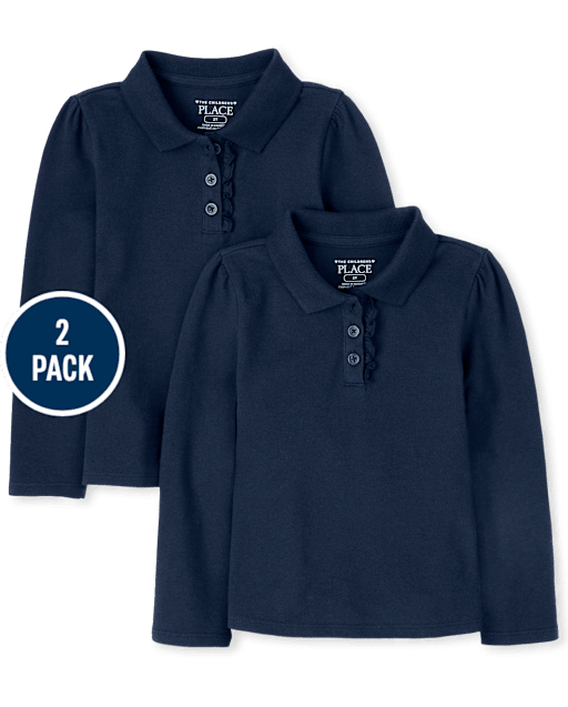 Lot de 2 polos uniformes en piqué à volants pour bébé et toute-petite fille