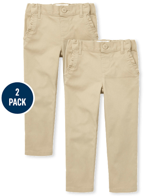 Toddler Girls Uniform Ruffle Stretch Skinny Chino Pants 2-Pack