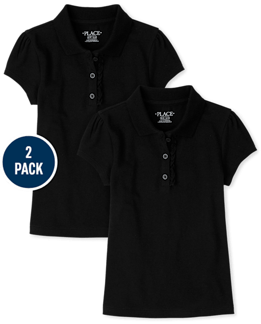 Girls Uniform Ruffle Pique Polo 2-Pack