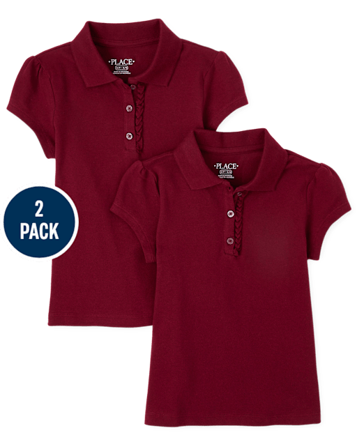 Girls Uniform Ruffle Pique Polo 2-Pack