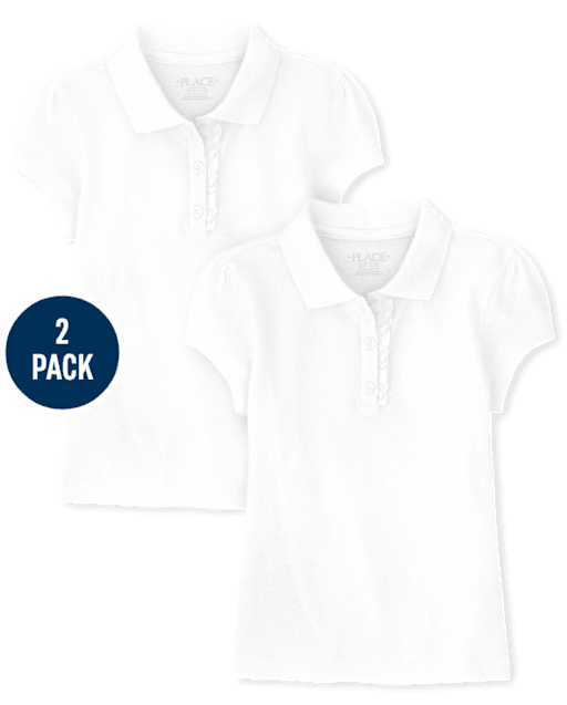 Girls Uniform Ruffle Pique Polo 2-Pack