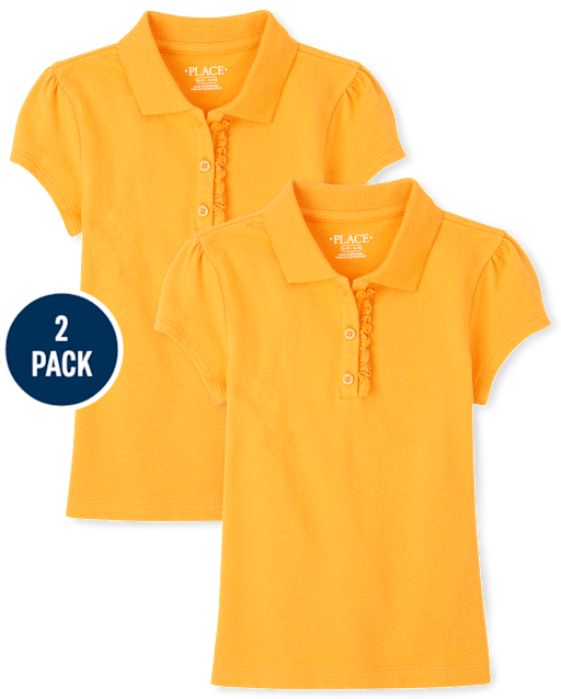 Girls Uniform Ruffle Pique Polo 2-Pack