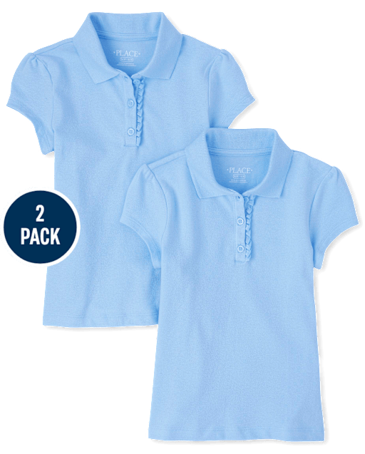 Girls Uniform Ruffle Pique Polo 2-Pack