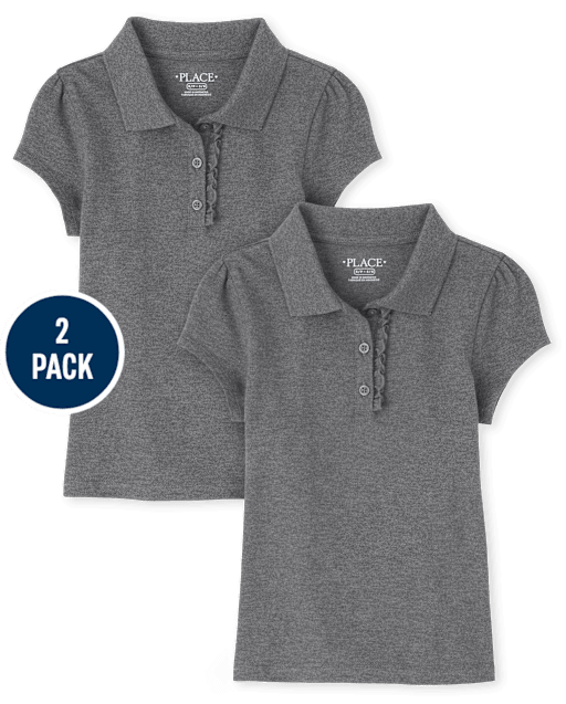 Girls Uniform Ruffle Pique Polo 2-Pack