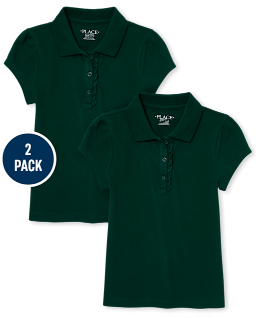 Girls Uniform Ruffle Pique Polo 2-Pack