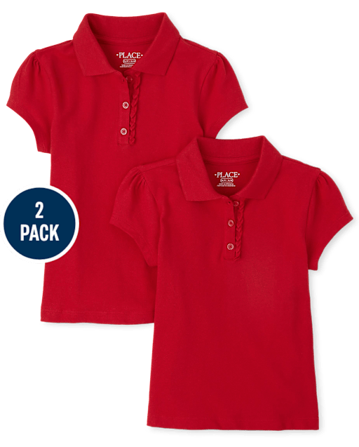Girls Uniform Ruffle Pique Polo 2-Pack