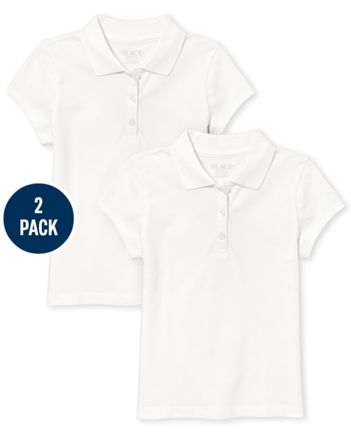 Polo de piqué uniforme resistente a las manchas para niñas, paquete de 2