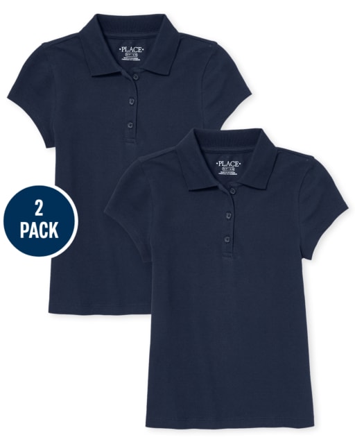 Polo de piqué uniforme resistente a las manchas para niñas, paquete de 2