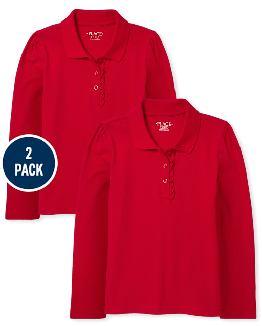 Girls Uniform Ruffle Pique Polo 2-Pack