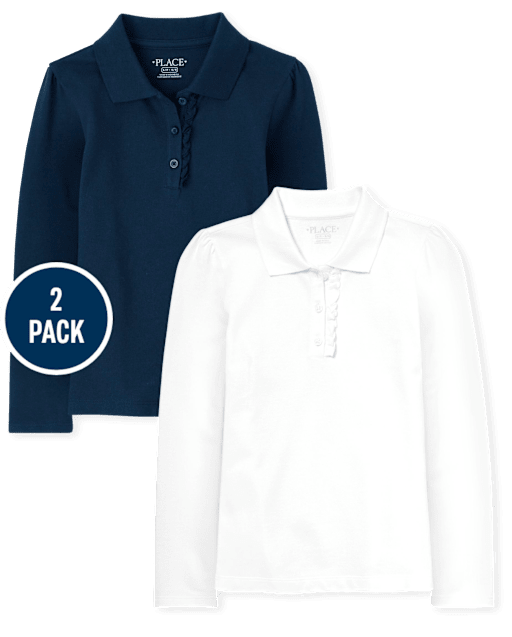Girls Uniform Ruffle Pique Polo 2-Pack