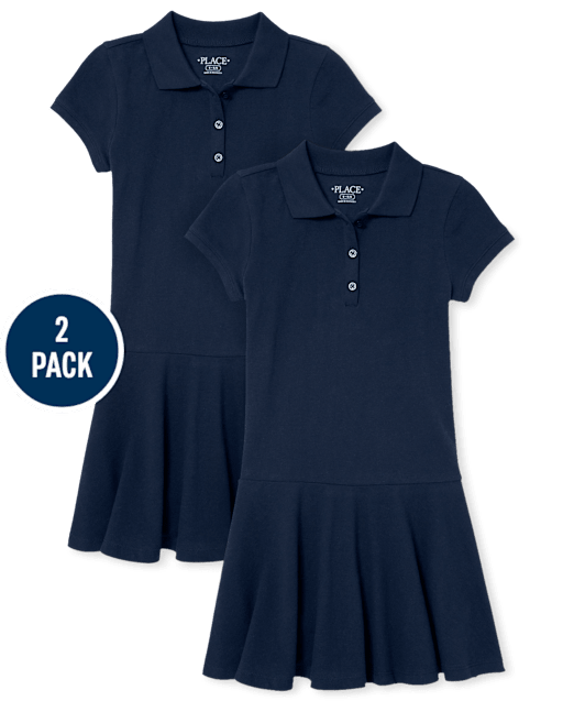 Girls Uniform Pique Polo Dress 2-Pack