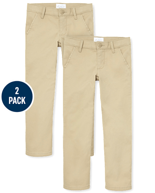 Girls Uniform Stretch Skinny Chino Pants 2-Pack