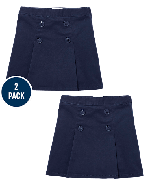 Girls Uniform Stretch Button Skort 2-Pack