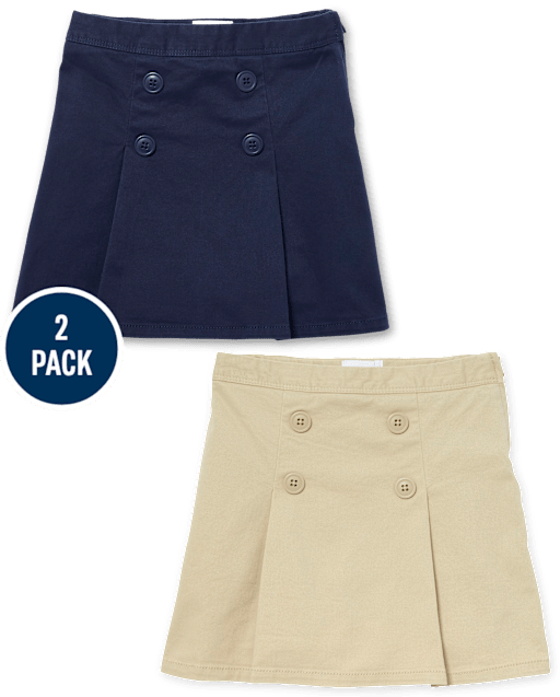 Girls Uniform Stretch Button Skort 2-Pack