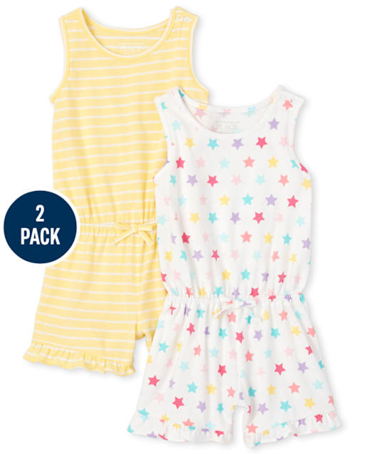 Toddler Girls Striped Ruffle Romper 2-Pack