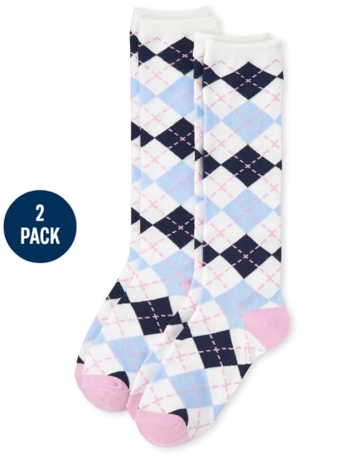 Lot de 2 paires de chaussettes hautes à motif losanges pour fille