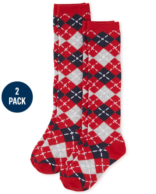 Lot de 2 paires de chaussettes hautes à motif losanges pour fille
