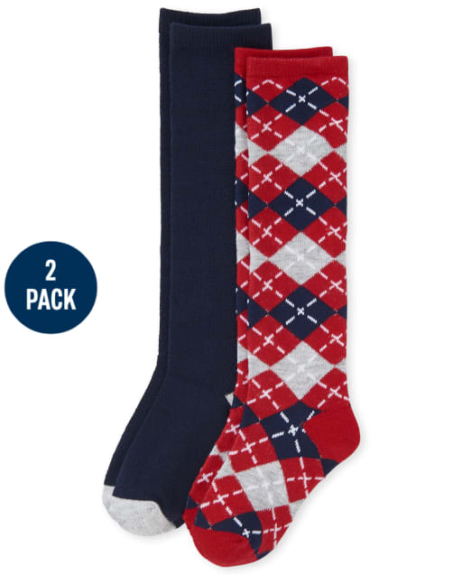 Girls Argyle Knee Socks 2-Pack