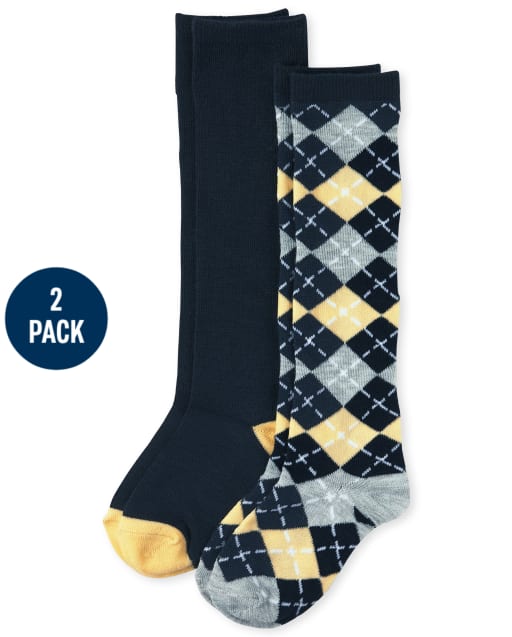 Girls Argyle Knee Socks 2-Pack