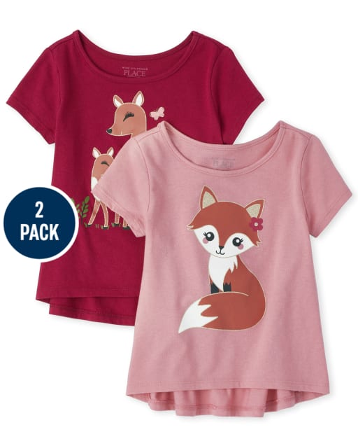 Paquete de 2 camisetas de corte alto y bajo con purpurina para niñas pequeñas