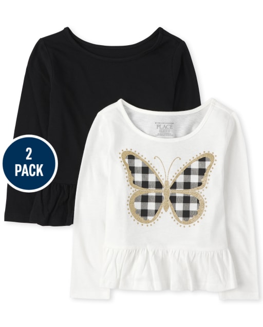 Toddler Girls Butterfly Peplum Top 2-Pack