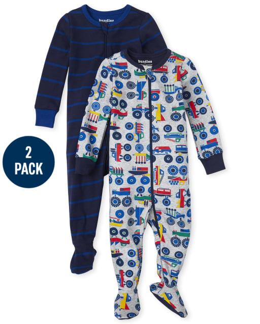 Baby And Toddler Boys Truck Snug Fit Cotton One Piece Pajamas 2-Pack