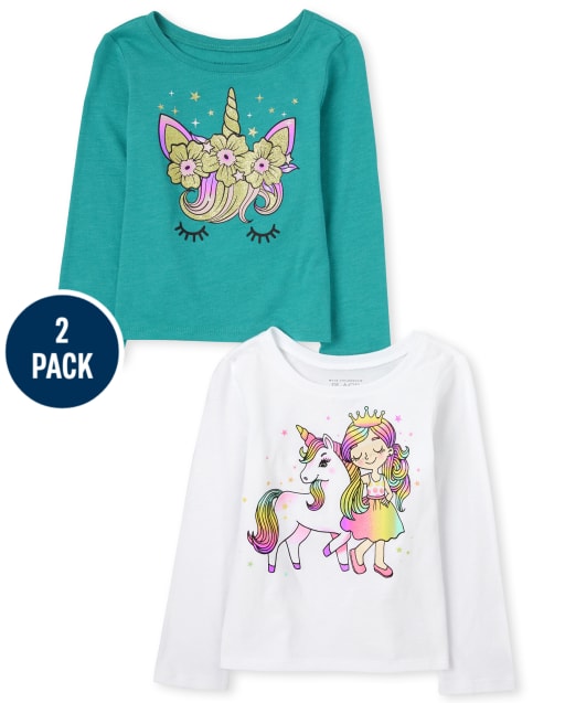 Baby And Toddler Girls Unicorn Graphic Tee 2-Pack