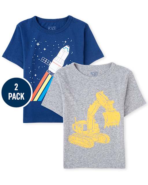 Paquete de 2 camisetas con gráfico de transporte para bebés y niños pequeños