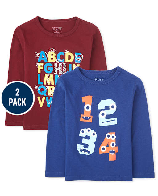 Paquete de 2 camisetas gráficas ABC 123 para bebés y niños pequeños